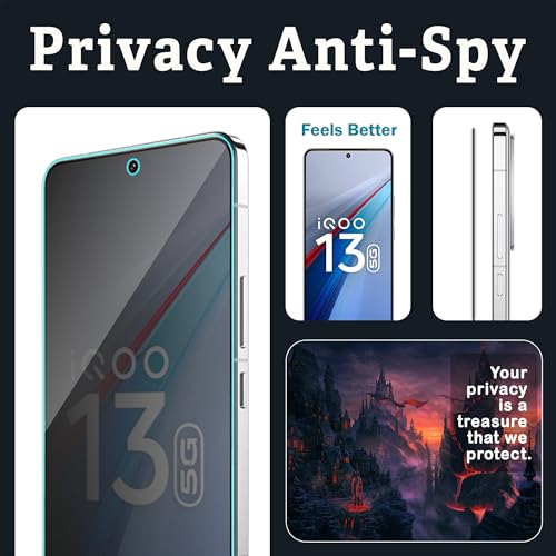 Image of ArmourPro Privacy Tempered Glass for IQOO 13, Anti Spy Anti Peeping Screen Protector, Edge-to-Edge Full Coverage, 9H Hardness with Cable Protector | Black