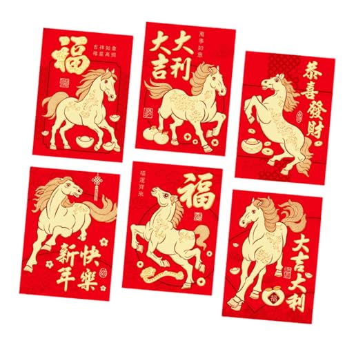 6 個マネー封筒漫画馬テーマペーパークラフト中国の干支 2026 装飾ギフト包装用品リサイクル可能な旧正月封筒