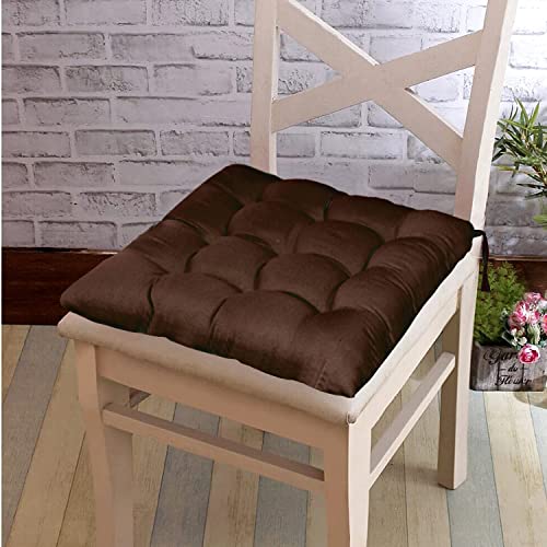Image of Wakewell Chair Pads with Ties | Soft Microfiber Seat Cushions | Square Chair Cushion Pads for Dining Chairs, Office Chair, Kitchen & Home Seating (Brown, 45x45 cm (Pack of 2))