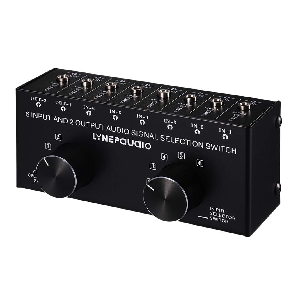 6 entradas y 2 salidas estéreo de selección de señal de audio conmutador de altavoz de 3,5 mm