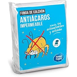 CubreColchónes Para Chinches Sweetnight Protector de colchón 180x200 cm, Cubrecolchón impermeable y antiácaros, Rizo 100% algodón, Silencioso y transpirable, Compatible con cantos grandes