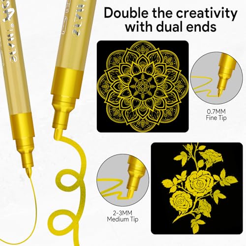 Image of SFAIH Acrylic Gold Paint Pens 2-3MM Medium Tip & 0.7MM Extra Fine