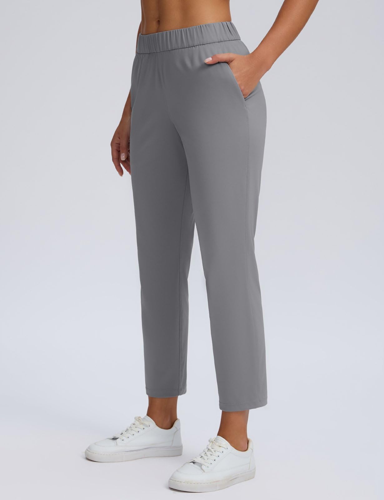 Bobobigo Women's Golf Pants with Deep Pockets Stretch 7/8 Travel Pants High Waisted Ankle Pants Light Grey L