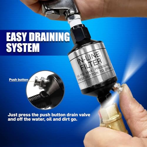 LE LEMATEC Air Compressor Water Separator - 1/4 NPT Inline Moisture Trap, Air Dryer for Pneumatic Tools, HVLP Spray Paint Gun & Airbrush with Easy Drain Valve, AI303 - Image 4
