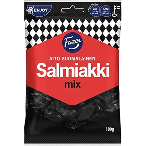Fazer Salmiakki Mix - Original Finnish Salty Liquorice - Salmiak - Salmiac - Wine Gums - Candy - Bag 180g Cover