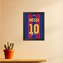 TenorArts Lionel Messi FCB Poster Frame Barcelona Jersey Laminated Photo Print Signature Framed Painting with Matt Finish Black Frame (12 inches x 9inches) gallery image