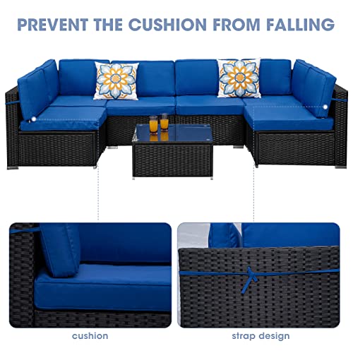Maxxprime 7 Piece Patio Set Outdoor Furniture, Black/Blue #TOP4
