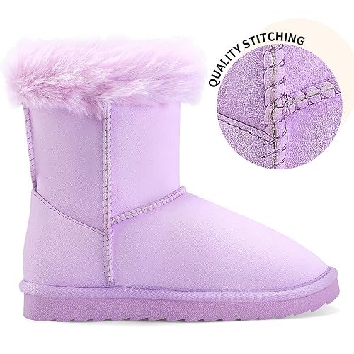 K KomForme Girls Kids Snow Boots Warm Fur Lined Slip On Outdoor Winter Shoes Lightweight Comfy（Little/Big Kids）4