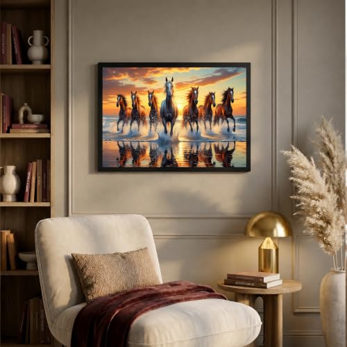 Image of Suneree 7 Horse Vastu Wall Painting (Landscape Collection) (Natural, Design 19, 33L x 25W cm)