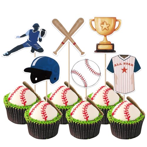 Rsstarxi XM749 36 Pack Baseball Cupcake Toppers Baseball Birthday Cake Decorations Sport Ball Baseball Players Sports Theme Cupcake Picks cover