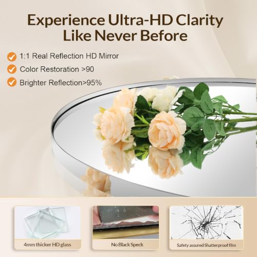 Image of ANDY STAR Round Chrome Mirror, 32 inch Round Chrome Mirror, Circle Bathroom Mirror for Bathroom in Stainless Steel Metal Frame