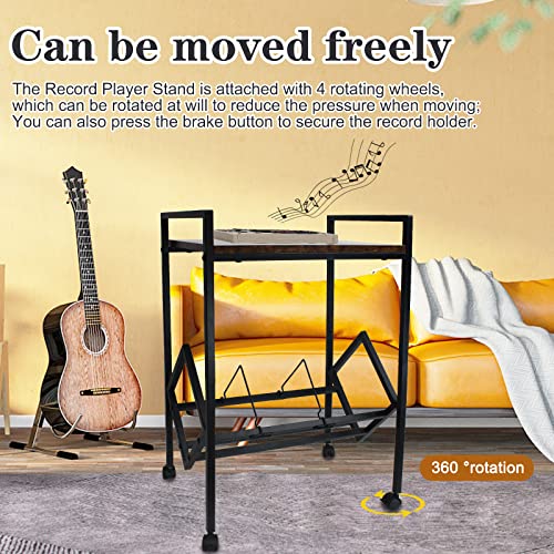 Beatyloit Turntable Stand With Record Storage,2 Tier Vinyl Record Storage Rack,Mobile Lp Storage Display Stand With Casters,Black Metal Vinyl Stand Table For For Living Room Bedroom Office Up To 80 Lp #TOP4