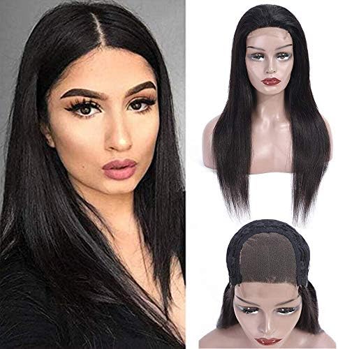 4X4 Lace Closure Wig Straight Human Hair Wigs Free Part 100% Unprocessed Brazilian Virgin Human Hair Natural Black Lace Front Wig For Women(22")