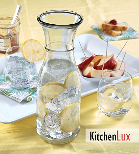 750 Ml Carafe Pitcher Glass - 6 Pack - The Love Drink, Juice, Glass Water Pitcher & Water Carafe - Elegant Wine Decanter & Mimosa Bar Set - Easy Grip Neck & Wide Mouth For Pouring By Kitchen Lux #TOP5