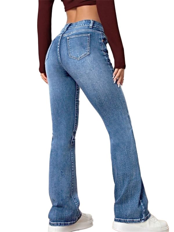 Andongnywell Women's Slim Jeans with Embroidery Embroidery Trousers Plus Size Suki Mid Rise Slim Bootcut Jeans3