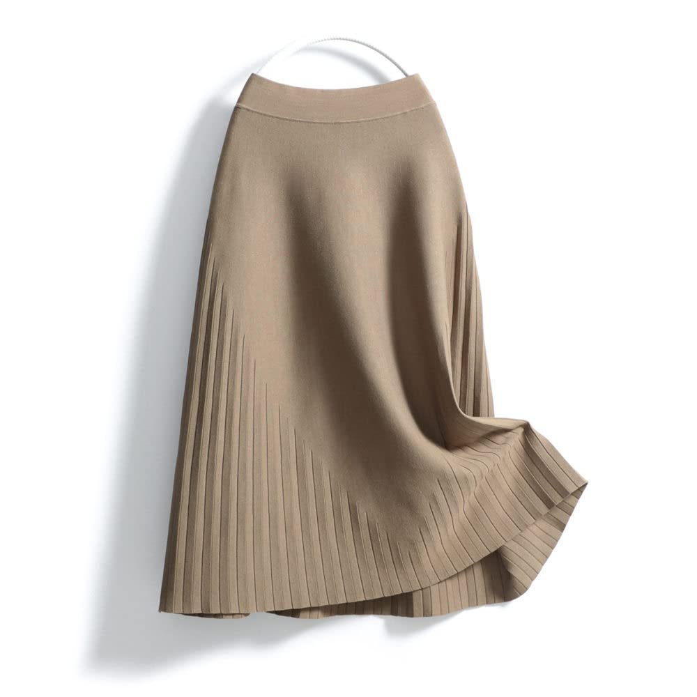 Rock Damen,Damen-Midirock, Hellbraun, Elastisch, Mit Hoher Taille, Gestrickter Faltenrock, Hüftumwickelt, A-Linie, Gerafft, Einfach, Herbst, Winter, Lange Röcke Für Mädchen, Damen