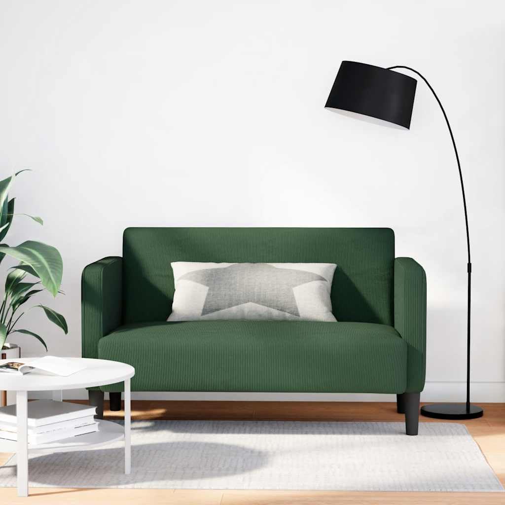 Canapé 2 Places, Causeuse de Salon Fauteuil Sofa 2 Places Causeuse Vert foncé 124 x 68 x 74,5 cm Tissu Velours côtelé