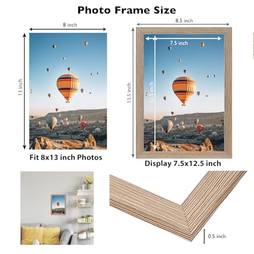 Image of JCJMY 8x13 Picture Frame Rustic Brown for Wall Hanging or Tabletop, Wall Mounting Horizontally or Vertically, 8 x 13 Wall Gallery Poster Photo Frame with Shatter Resistant Plexiglass, Rustic Brown