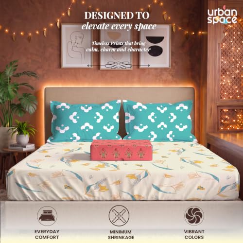 Image of Urban Space Festive Gifting Set - 100% Cotton Double Bedsheet with 2 Pillow Covers, Double Bedsheet Gift Set in Gift Box, 90 x 100 Inch, Sprinkle Buttercream | Diwali, Festive & Housewarming Gift