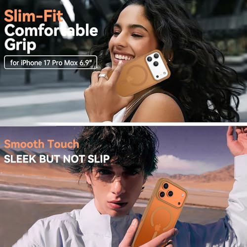Image of BENTOBEN Magnetic for iPhone 17 Pro Max Case 6.9 inch 2025, [Compatible with Magsafe] Cute Slim Frosted Matte Military Shockproof Protective Bumper Girl Men Phone Cover for iPhone 17 ProMax, Brown