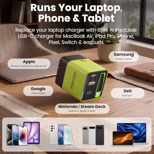 GEARit 65W GaN Charger with Retractable Cable, USB C Fast Charging Block - image 7