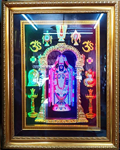 Image of Tirupati Balaji Photo with LED Lights 24 x 18-inch with Light Wooden Box Type Lord Venkateswara Photo Frame Perumal Photo with Lights Customized God Photo Frame with Lights
