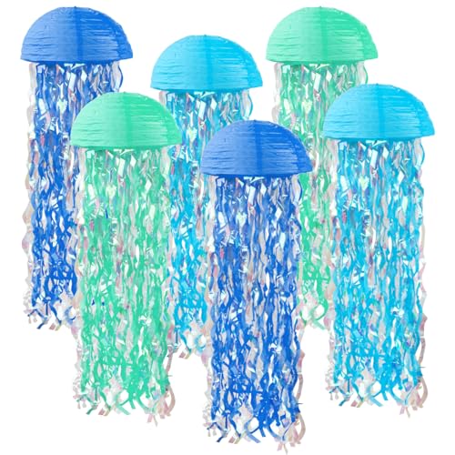 Jelly Fish Paper Lanterns, Mermaid Hanging Jellyfish Paper Lanterns, Mermaid Theme Party, Under The Sea, Birthday, Ocean Themed Decorations, Classroom Decor, Baby Shower, Baby Room - Half Round 6 Pcs