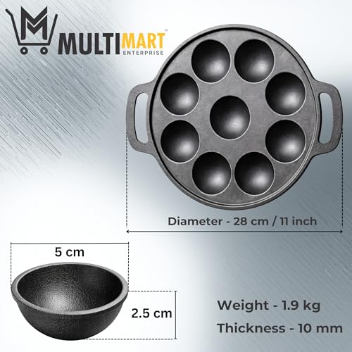 Image of Cast Iron Appam Pan (7 /9 /12 Cavity) | Paniyaram Pan, Appe Pan, Kuzhi Paniyaram Maker | Heavy Duty, Even Heating, Gas & Induction Compatible (9 Cavity (Medium))