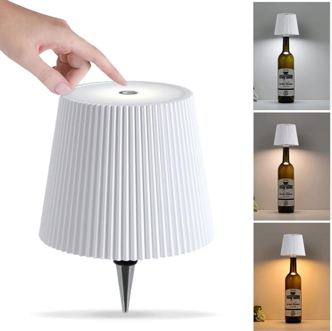 ARRITS Pridola Wireless Bottle Lamp, 3 Color Stepless Dimming LED Wine Bottle Lamp, LED Rechargeable Touch Control Wireless Bottle Lampshade, for Bedroom, Restaurant, Bar (White)