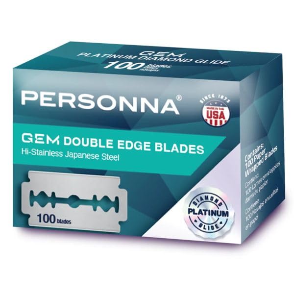 Personna Platinum GEM Double Edge Blade. Surgical Japanese Stainless Steel with Platinum Diamond Glide Coating. (100 Pack)