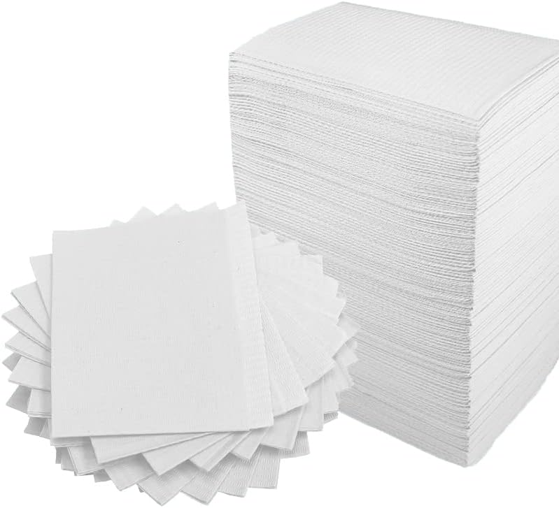 125 PC Premium Disposable 2-Ply w/Poly Patient Bibs 13"x18", Soft and Fluid Resistant, 6 Attractive Colors (White)