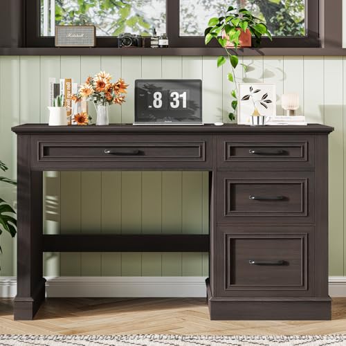 Image of Farmhouse 47 inch Executive Desk with File Drawer, Computer Desk with 4 Drawers, Workstation for Writing, Study, Home Office, Espresso.