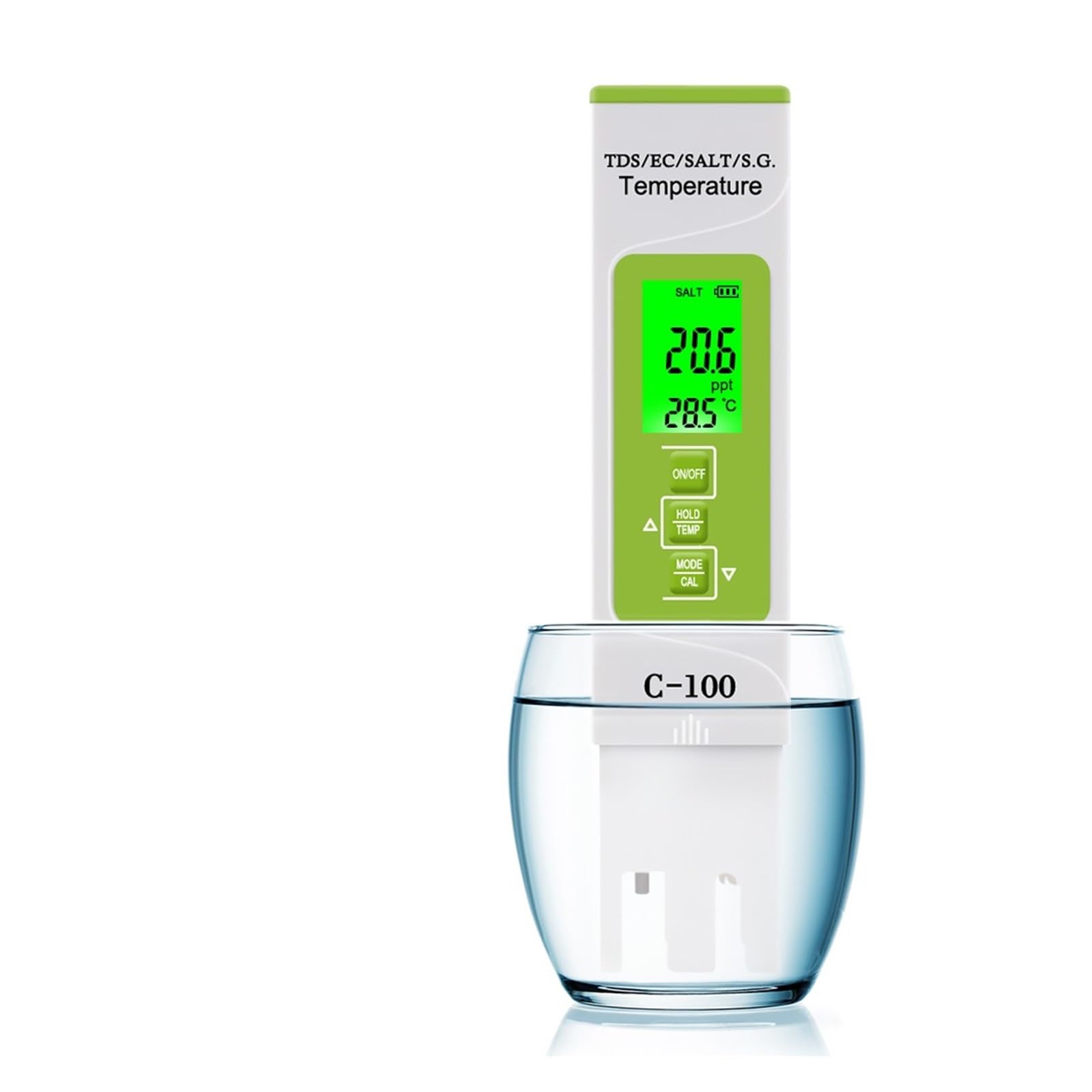 Tester per Acqua, 5 in 1 TDS/EC/Salinità/SG/Temperatura del Sale Misuratore Digitale di qualità Acqua di Mare for Piscine Acqua Potabile Acquario per Rubinetto, Acquario(No Backlight)