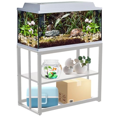 Akenow 40 Gallon Fish Tank Stand with Shelf, Metal Aquarium Stand Double Layer with Storage 36.4″ x 18.5″x29.1 fits Aquarium,Turtle Tank/Reptile Terrariums,White