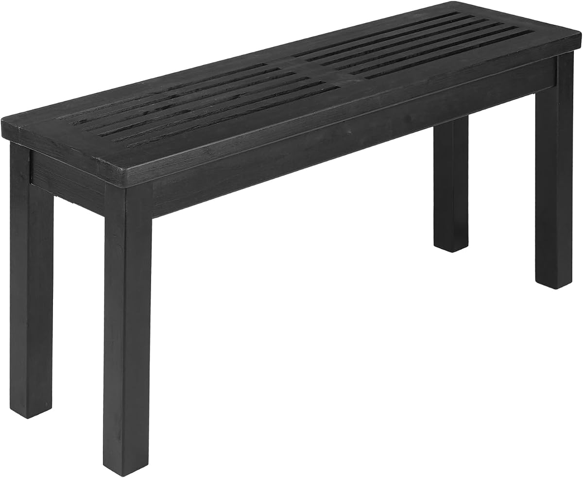 VINGLI Banco de madera para exteriores, banco de porche de 40 pulgadas, banco de jardín sin respaldo, pequeño banco al aire libre para entrada de patio (negro, 40 pulgadas)