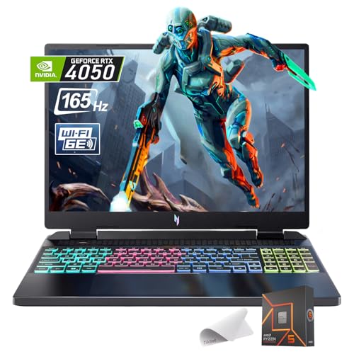 Acer Nitro 16 Gaming Laptop, 16" WUXGA (1920 x 1200) IPS 165Hz, Hexa-core Ryzen 5 7640HS (Beats i7-11800H), GeForce RTX 4050, RGB Backlit, USB-C, Win11 H, w/Mouse Pad