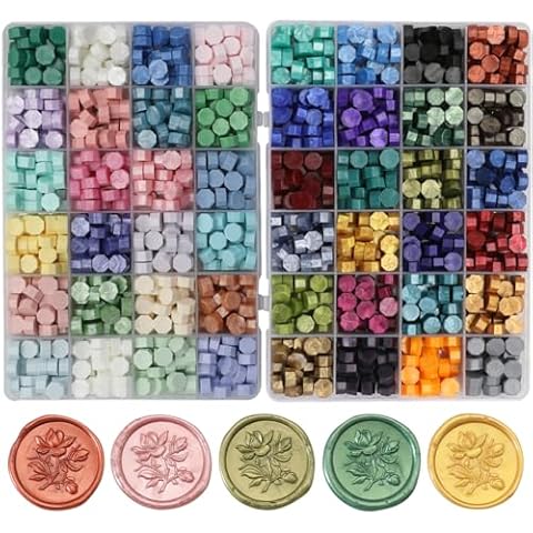1200 Pcs Assorted Color Sealing Wax Beads Bulk, Andotopee 48 Colors Wax Seal Beads for Stamp Seals, Multicolor Wax Pellets for Wax Seals, Wedding Invitation, Envelope Seal, DIY Crafts, Gift Idea Cover