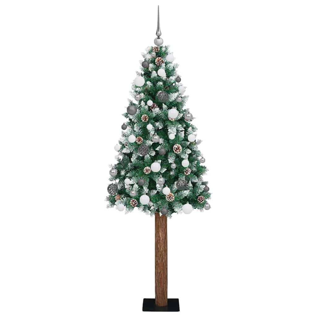 Smukła choinka, 180 cm, 300 diod LED o barwie ciepłej bieli, zielony/biały, PCW, metalowy stojak, do użytku wewnątrz i na zewnątrz, świąteczna dekoracja