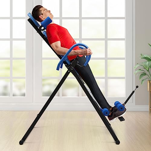 MuChaIOAK Heavy Duty Inversion Table - Fitness Chiropractic Back Stretcher, Hang Upside Down Blue - Thumbnail 2
