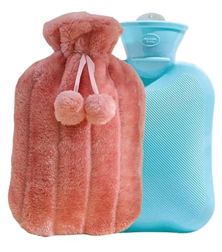 Hot Water Bag With Tight Cover and Plush Fur for Pain Relief...