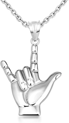 Claddagh Gold .925 Sterling Silver I Love You American Sign Language ASL Hand Sign Charm Pendant Necklace S/L | Choice of Pendant Only or Chain Length