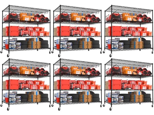 Image of PrimeZone 55.5 inchW x 24 inchD x 80 inchH Heavy Duty Wire Shelving with Wheels 2400LBS | 4 Tier Wire Garage Shelving Unit, NSF Tote Storage Rack, Industrial Metal Shelves, 4 inch Rolling Commercial Shelf Organizer 6PCS