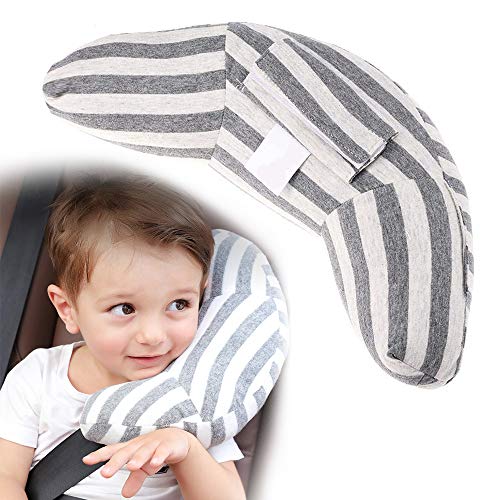 VANDA Gurtpolster für Kinder - Auto SchlafkissenReise-Nackenkissen Nackenhörnchen Sicherheitsgurt Auto Sitz Kopfkissen Gürtel Pillow Schulterschutz Maschinenwaschbar Super weich (Grau)