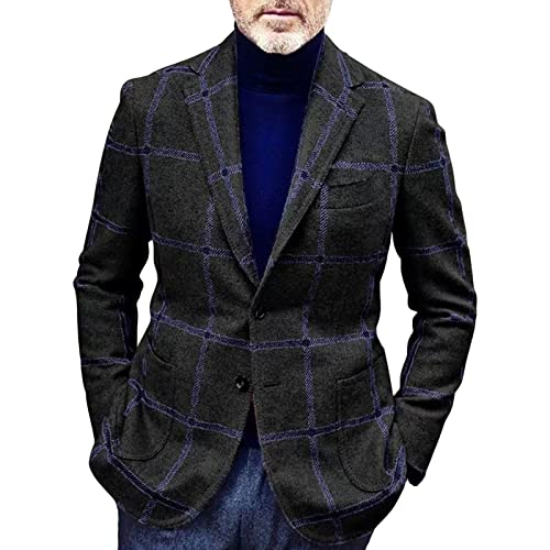 JEsilunmaMY Mens Plaid 2 Button Blazer Jacket Slim Fit Lapel Wool Suit Coat with Pocket Fall Winter Business Casual Overcoat