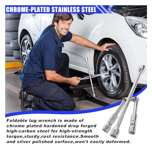 14 Inch Universal Iron Cross Wrench, Folding Lug Wrench, 4-Way Heavy Duty Tire Wrench (17mm, 19mm, 21mm & 23mm), Wheel Nut Sliding Wrench for Car, Truck, SUV, RV, Van - Image 6