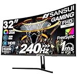 SANSUI 32 Inch Curved 240Hz Gaming Monitor High Refresh Rate, FHD 1080P Gaming PC Monitor HDMI DP1.4, Curved 1500R, 1Ms MPRT, HDR,Metal Stand,VESA Compatible (ES-G32C3F DP Cable Incl.)