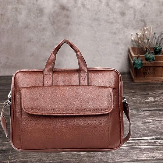 Image of Professional Business Laptop Bag,Leather Briefcase with Shoulder Strap, Multiple Compartments for Men
