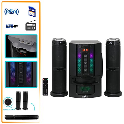 40% Off Discount beFree Sound Bluetooth 2.1 Channel Multimedia Wired Speaker Shelf System with Sound Reactive Led Lights and USB Input (210104147M)