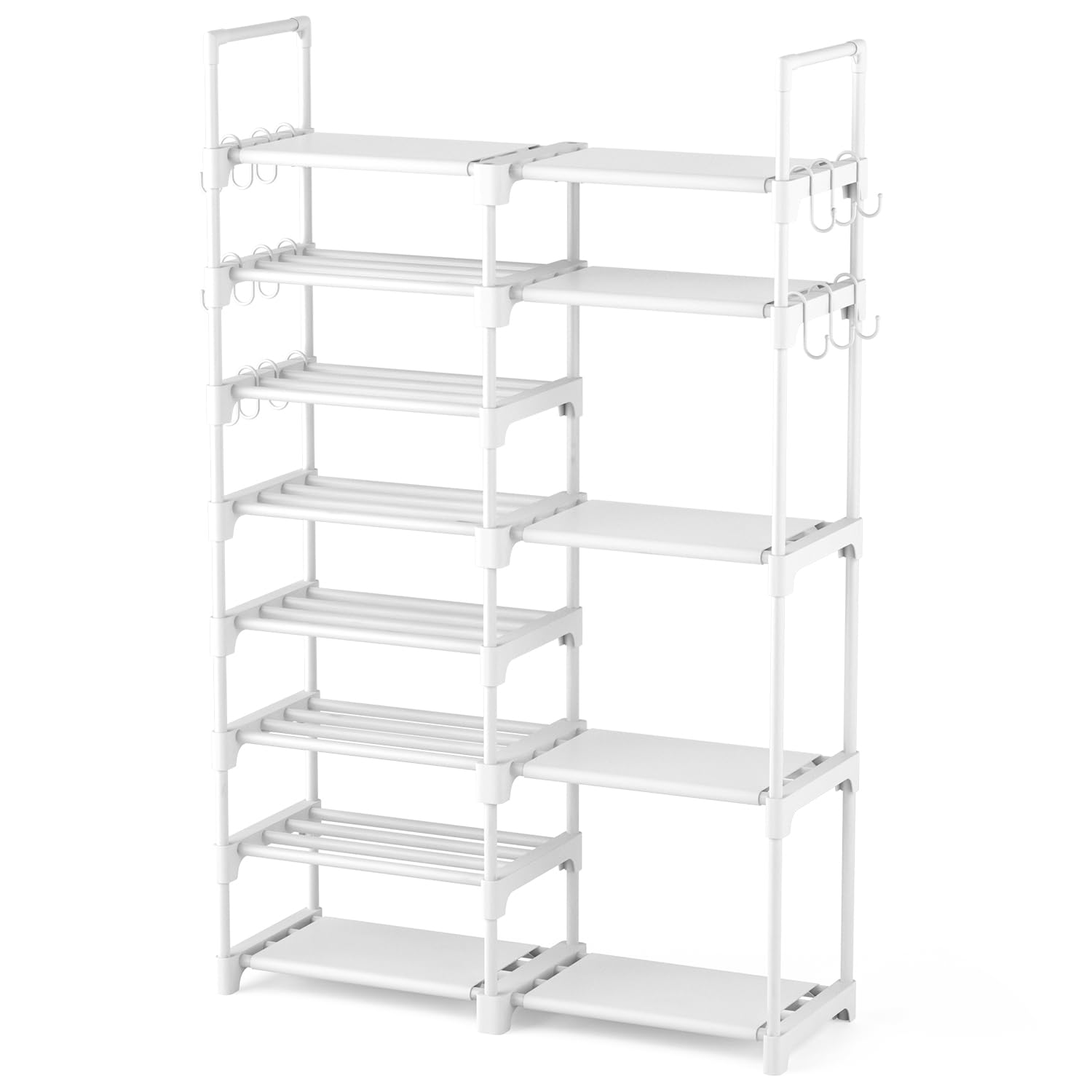 ROJASOP White Shoe Rack, Tall Metal Shoe Rack Organizer for Entryway Closet Garage, 8 Tier Large Shoe Shelf for 26-32 Pairs Boots & Shoes Storage, Space Saving Heavy Duty Shoe Stand