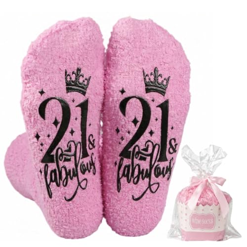 Bliceon 21st Birthday Gifts for Girls Pink 21st Birthday Socks Funny Fluffy Socks Gift for Women Her Anniversary Mothers Day Friends Birthdays Valentines Day Gifts
